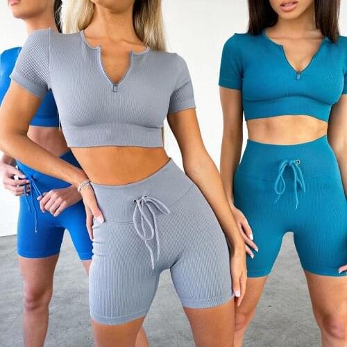 Women ZipperTop Leggings Yoga Set Women Sportwear 2 Piece Sports Suit Bra Shorts Tracksuit Fitness Pants Elastic Gym Clothes