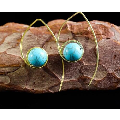 Vintage Hoop Earrings for Women Silver Color Filled Pattern Earring Big Round Circle Retro Turquoises Resin Earrings O4D311