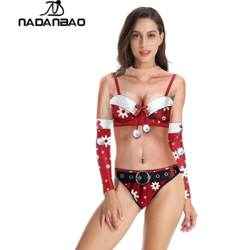 NADANBAO Sexy Funny Print Surfing Swimsuit for Women Long Sleeve One Piece Bodysuit Bathing Suit Bodysuit Beachwear