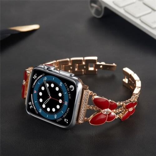 Womens Jewelry Strap for Apple Watch Band 6 44mm 40mm 42mm 38mm Butterfly gems Metal for iWatch Bands Serie SE 6 5 4 3 Bracelet