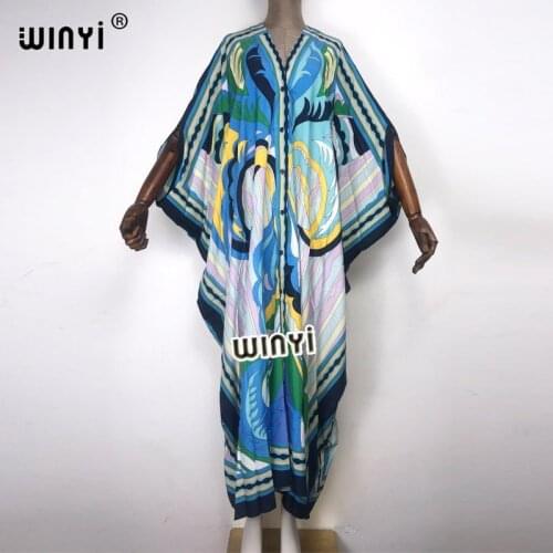 2021 Bohemian Printed Over Size V-neck Batwing Sleeve Star Dress Women Elastic Silk Floor Length New Fashion Traf Robe Caftan