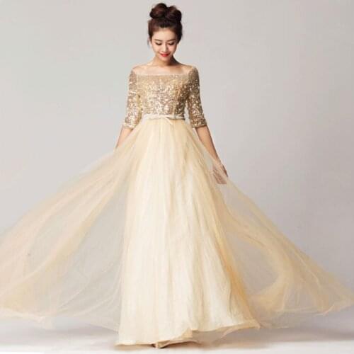 Sequined Formal Gown Prom Free Shipping vestidos de noche Half Sleeve Long 2018 bridesmaid dresses