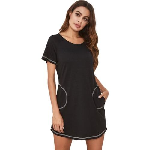 2021 Womens Nightgowns Sleepshirts Sleepwear With Pocket Casual Loose Sleep Shirt Night Dress Short Sleeve Plus Size Nightwear