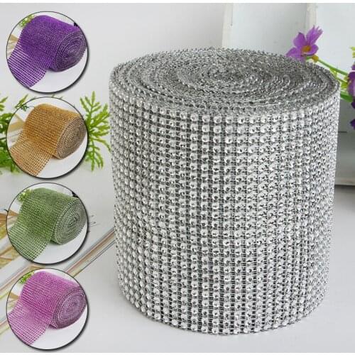 24 Rows Gold Silver Crystal Diamond Mesh Rhinestone Ribbon for Birthday Wedding DIY Decoration Cake Wrap Crystal Tulle 90cm