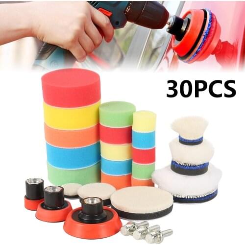 30 Pcs 3 Inch Sponge Car Polisher Waxing Pads Buffing Kit For Boat Car Polish Buffer Drill Wheel Polishing Removes Scratches