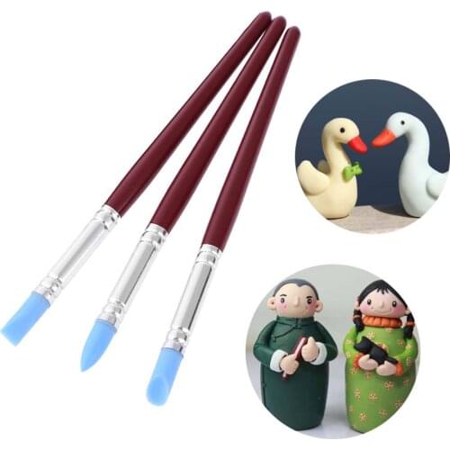 5pcs Soft Silicone Nail Art Craft Pottery Clay Pen Sculpting Polymer Modelling Shaper Tools Cake Fondant Decorating Brush Pen