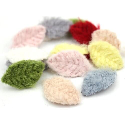 48Pcs 1.5*2.5cm Furry Felt Leaf Flowers Appliques For Crafts Headwear DIY Hair Clips Decoration Ornament Accessories Wholesale