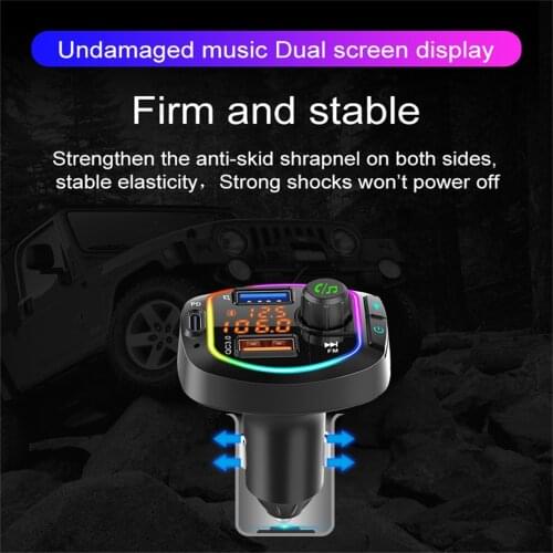 Car 5.0 Bluetooth-compatible Wireless FM Transmitter Dual Screen Display MP3 Player For Play Music Fast Charge Car Transmitter