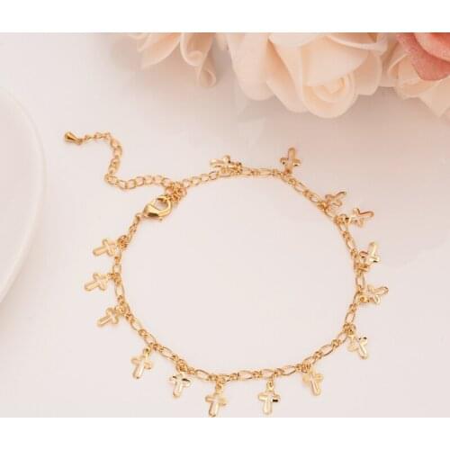 Bangrui Gold Style Fashion Chain Jesus Christian Copper Bracelet/Anklet Women Charm Cross Girls Jewelry