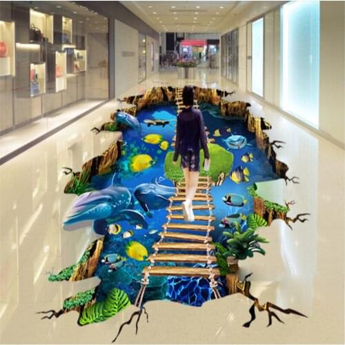 Beibehang Large Custom Wallpaper Mural Mall 3D Stereo Ocean World Dolphin Ladder Floor Painting 3d wallpapers