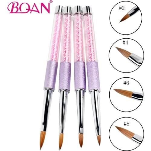 BQAN 1 Pc Acrylic Nail Art Brush Kolinsky Sable Hair Size #2/#4/#6/#8 Manicure Art Tool Purple Pearls Handle Nail Art Brush Tool