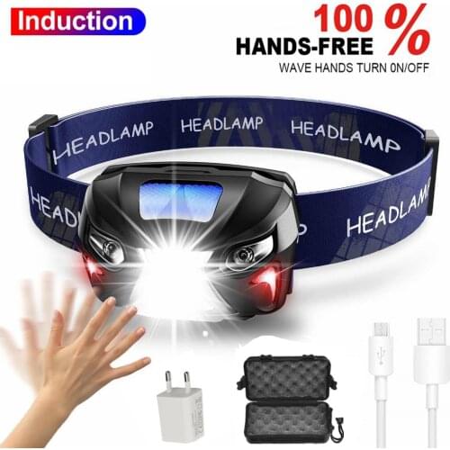 D2 USB Rechargeable LED Induction Headlamp Torch Move Sensor HeadlightPortable EDC Lights Headlamps for Camping Hiking Fishing
