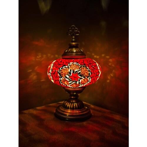 Handmade Turkish Moroccan Mosaic Authentic Vintage Art Deco Table Bedside Lamp, Red Colors, 6 Patterns