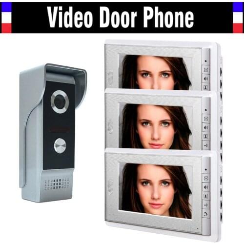 Hot Sale 7 Inch Video Door Phone Intercom Doorbell System Video Intercom Doorphones kit 3-Monitor 1-Door Camera