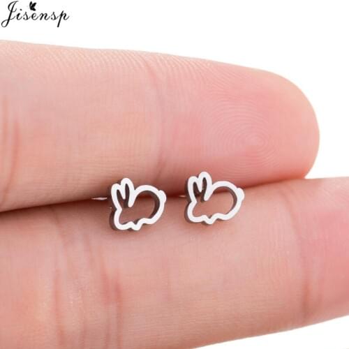 Jisensp Cute Black Color Bunny Rabbit Earrings for Women Creative Cartoon Earings Lovely Animal Stud Earrings Gifts Kids Bijoux