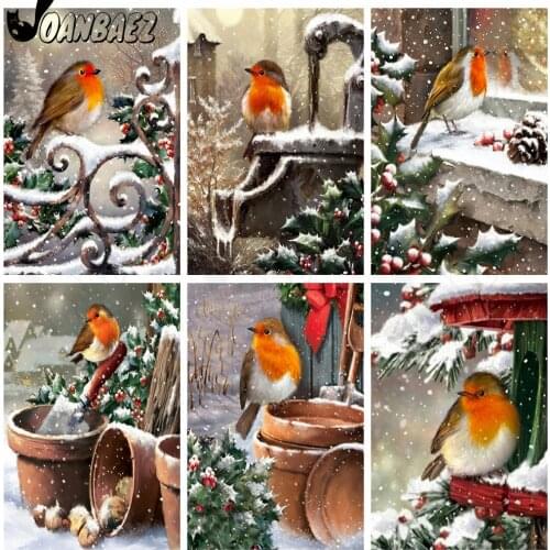 Winter Snow Bird Diamond Painting 5D Diy Wall Art Orange Feather Bird Square Diamond Embroidery Inlaid Home Room Decoration