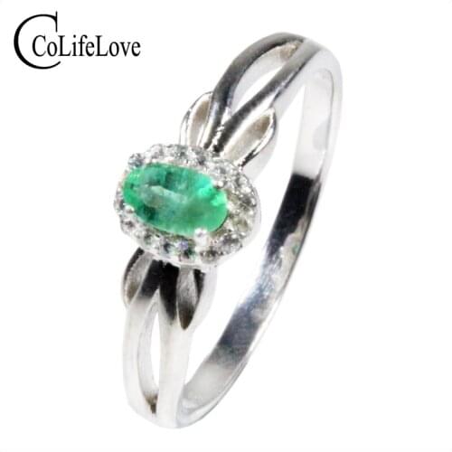 CoLife Jewelry 925 Silver Emerald Ring for Daily Wear 3*5mm Natural Emerald Ring Fashion Gift for Woman Sterling Silver Ring