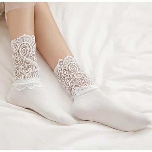 Korean Fashion Lace Ruffle Socks Japanese Kawaii Cute Lolita Solid Black White Sock Harajuku Retro Vintage Streetwear Woman Sock
