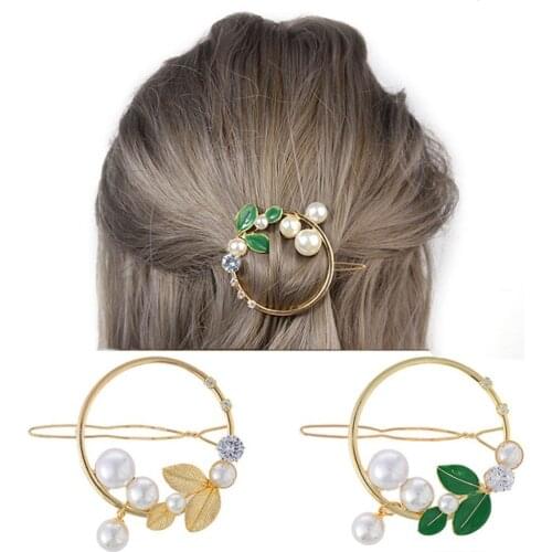60pcs/lot Retro Zircon Round Hair Clip Horsetail Top Clips Leaves Pearl Hairpins Hair Styling Tools Hair Accessories HA1138