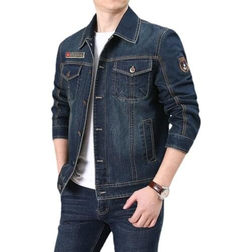 High quality loose denim jacket mens casual jacket spring and autumn tooling lapel open sleeves