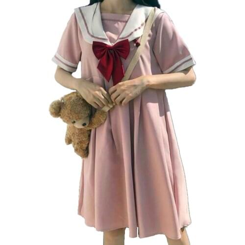 Summer Short Sleeves Dress Women Bow Patchwork Sailor Collar Pleated JK Sweet Kawaii Pleated Dress Students Teen Girls Clothes