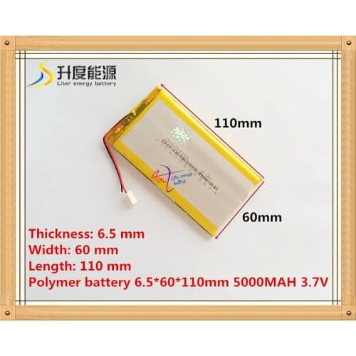 3.7V 5000 mAh Polymer rechargeable Lithium Li Battery For GPS Tablet PC Mobiles Backup Power 6560110 free shipping