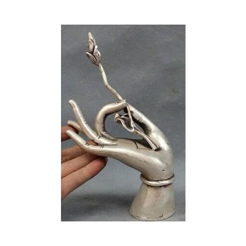 Copper Brass CHINESE crafts decor Asian de lojas de de bronze Tibet Prata 8 "Prata Budista GuanYin Kwan-yin Buda Fo Da Da de