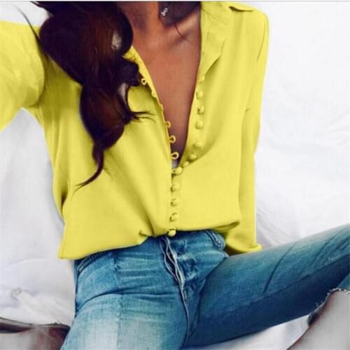 Fashion Women Ladies Long Sleeve Loose Chiffon Blouse Summer V Neck Casual White Botton Shirt HC088