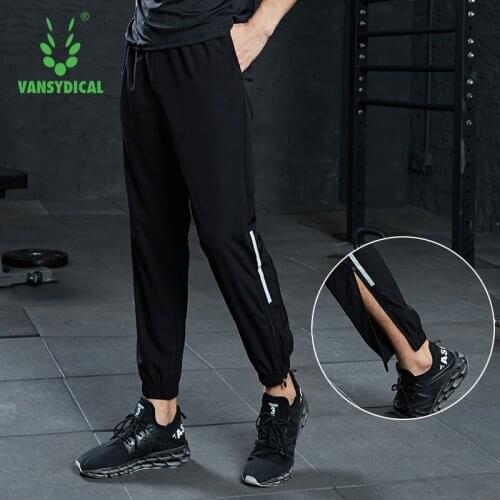 VANSYDICAL Men Sport Pants Joggers Training Gym Fitness Men Striped Black Pants Jogging Pants Sportswear Zipper Running Pants