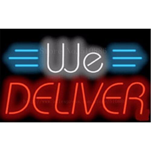 We Deliver NEON SIGN REAL GLASS BEER BAR PUB LIGHT SIGNS store display Packing Food Dinning Diet drink Advertising Lights 17*14"