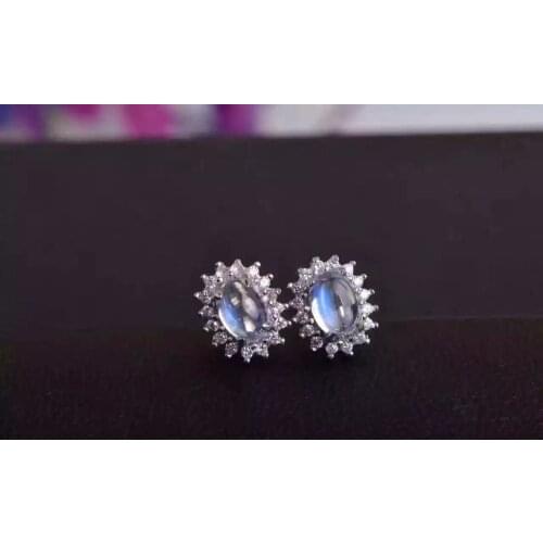Natural blue moonstone stud earrings, 925 silver, clean stones, beautiful colors, ladies earrings