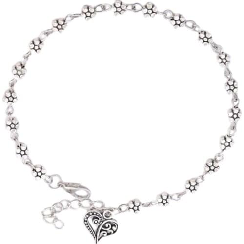 New Fashion Foot Chain Tibetan Silver Hollow Plum Daisy Flowers Heart-Shaped Anklet For Women
