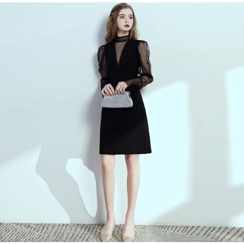 Sexy Black Cocktail Dresses 2020 Long Sleeve Formal Dress Knee Length Cheap Vestido Coctel Corto