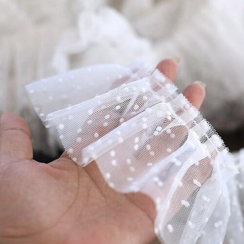 8cm Pleated Lace Fabric Flocking Dot Ruffle Lace Trim Applique Collar Ribbon Sewing Guipure Craft Mesh Laces For Dress Dentelle