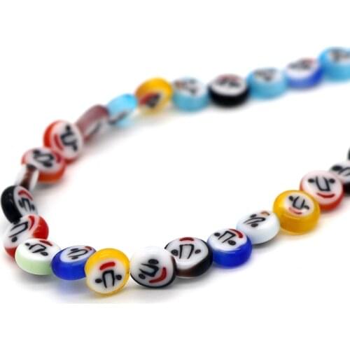6/8/10mm Flat Round Handmade Smile Millefiori Crystal Glass Loose Jewelry Findings Making DIY Design Ethnic Beads, Mixed Color