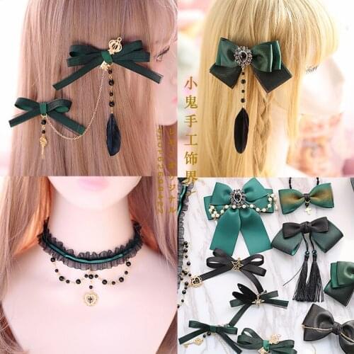 Lolita headband dark black retro Lolita hair accessories hairpin edge clip ink green bronzing KC daily