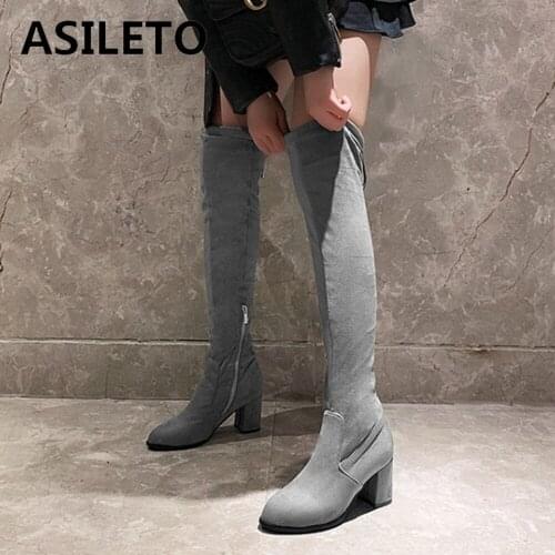 ASILETO 2021 New Sexy Platform Over Knee High Bootie Stretchy Suede Zipper Suede 10cm High Heel Autumn Winter Big 43 S2431