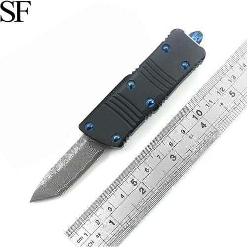 SF Mini Outdoor Camping OTF Portable Knife Damascus Blade Aviation Aluminum CNC Handle Adventure Tactical EDC Multifunction Tool