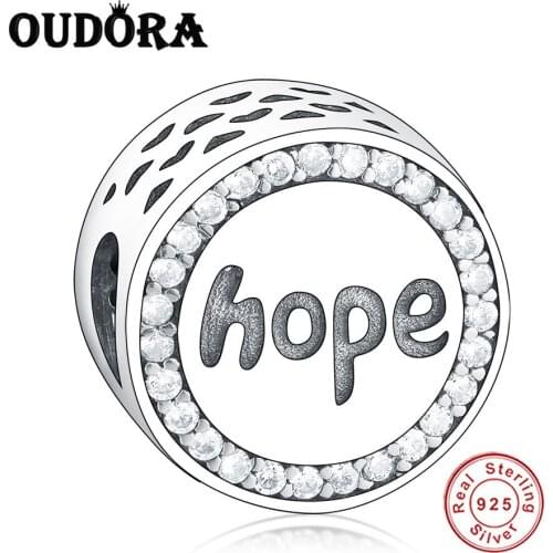 Round Charm & Hope Letter Fit Original Pandora Bracelet Charm 925 Sterling Silver Zircon Beads Women Jewelry DIY Berloque Making