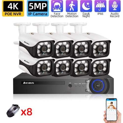 H.265+ 8CH 4K POE NVR Kit Face Detection CCTV IP Security Camera System Audio 5MP POE Camera Video Surveillance Set 8 Channel