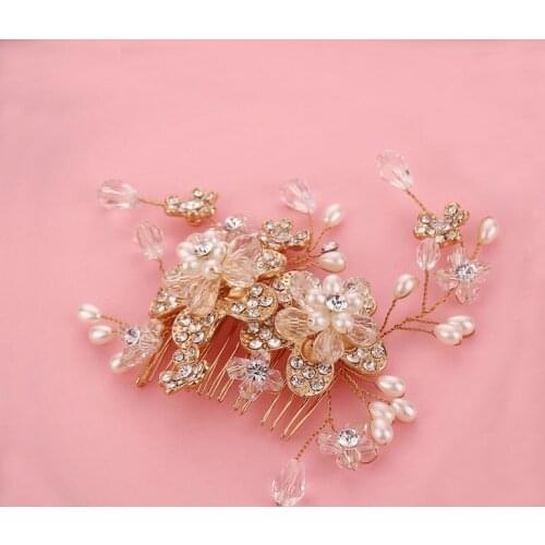 Wedding Decor Fine Gold Handmade Rhinestone Hair Comb Crystal Pearl Accessories Bridal Accessories Wedding Headdress