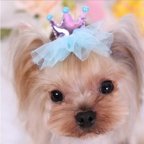 Pet Products Dog Grooming Bows Dog Crown Hair Accessories Tulle Pet Hair Tie Dog Bow Clips Wholesale 12 pcs/lot