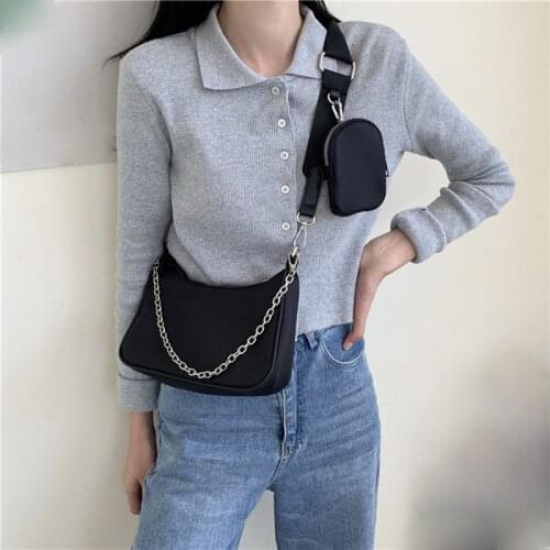 Vintage Nylon Crossbody Bag Women Designer Sport Shoulder Tote Bags Lady Casual Black Handbag 2pcs Set Messenger Bag Purses 2020