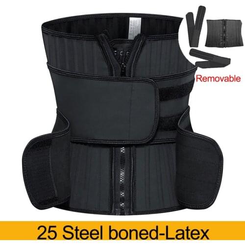 YAGIMI 25 Steel Bone Waist Trainer Latex Removable Body Shaper with 2 Strap Zipper and Hook Modeling Strap Tummy Control Belt