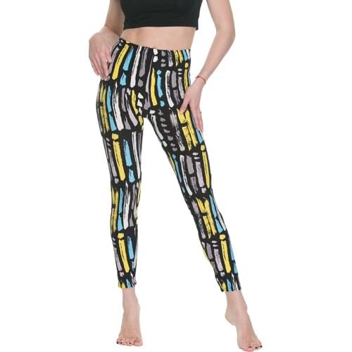 Women Floral patterned Printed Leggings Fashion Slim elastic Pants Black white graffiti trousers