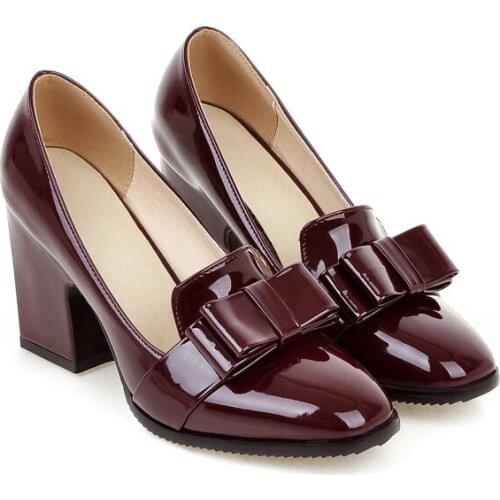 Big Size 9 10 11 12 ladies high heels women shoes woman pumps Butterfly-knotted square-headed shallow thick-heeled single shoe