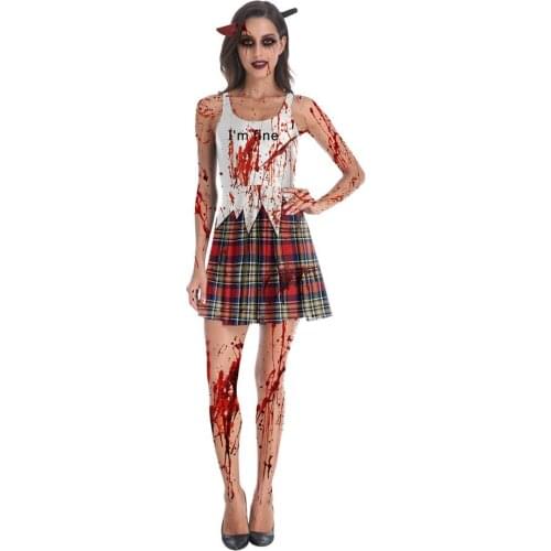 Halloween Costume for Women Digital Printed Blood Dress Party Cosplay Tight Sexy Bodysuit Women Outfit