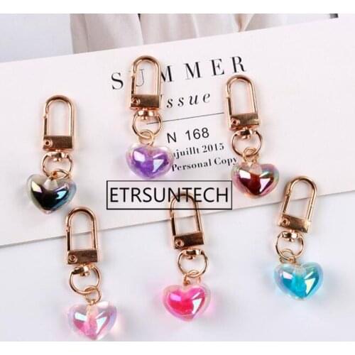 200pcs Fashion Resin Heart Keychain Mulitcolor Transparent Love Key Chain Keyring Pendant Trinkets Party Favor Gift