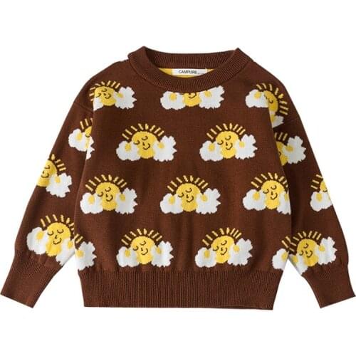 2020 New Baby Children Sweater Pullover Sun Jacquard Pattern Cute Sweater Knit Sweater Cotton Parent-Child Sweater Girls Jacket