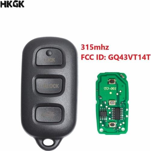 3 button Remote car key for Toyota Camry Solara Corolla Sienna Replacement Remote Control Car Key Fob FCC ID GQ43VT14T 315MHZ